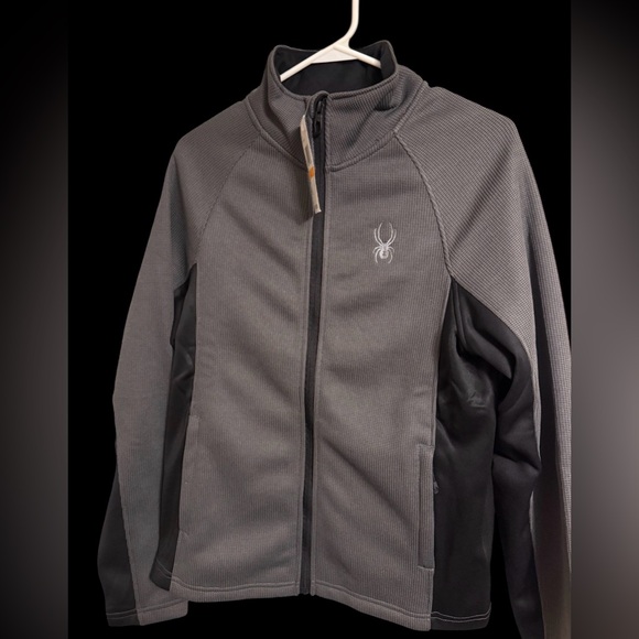 SPYDER MEN'S SMALL STELLER SHERPA LINED FULL ZIP JACKET CHARCOAL & BLACK - Picture 3 of 5